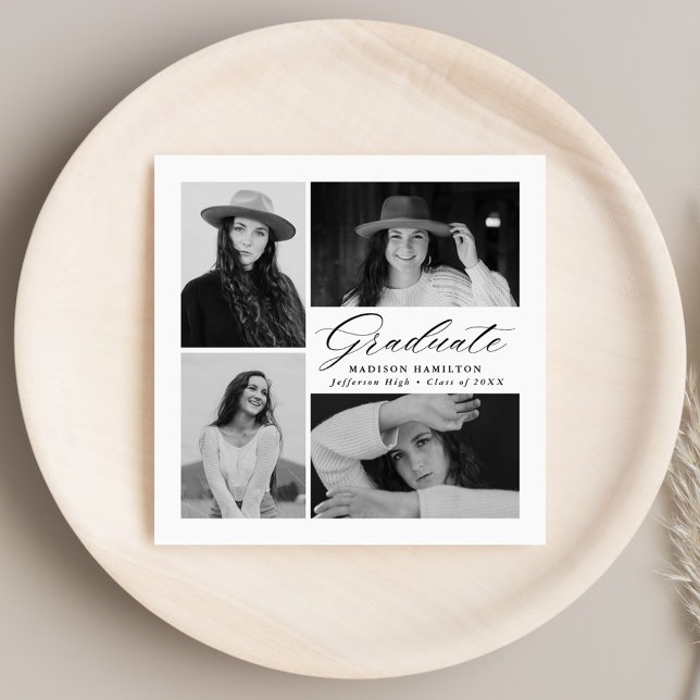 Elegant Black Script 4 Photo Studenten Pappersservett (Skapare uppladdad)