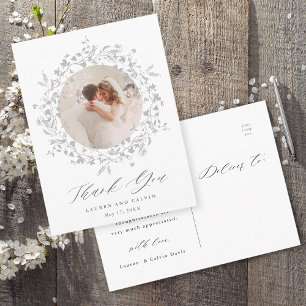 Elegant Black Script Bröllop Photo Tack Vykort