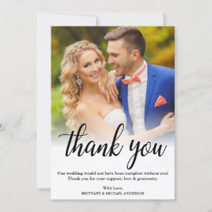 Elegant Black Script Bröllop Photo Tackto You Card Inbjudningar