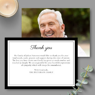 Elegant Black Script Funeral Photo Tacktor You Car Inbjudningar