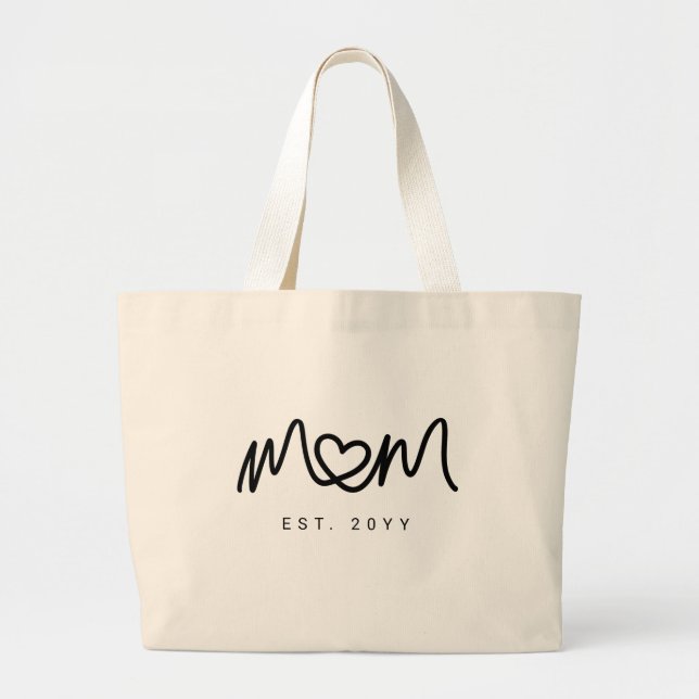 Elegant Black Script Heart Ny Mamma Etablerad Est Jumbo Tygkasse (Framsidan)