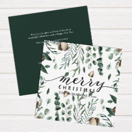 Elegant Black Script Magnolia Eucalyptus Greenery Julkort
