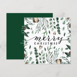 Elegant Black Script Magnolia Eucalyptus Greenery Julkort