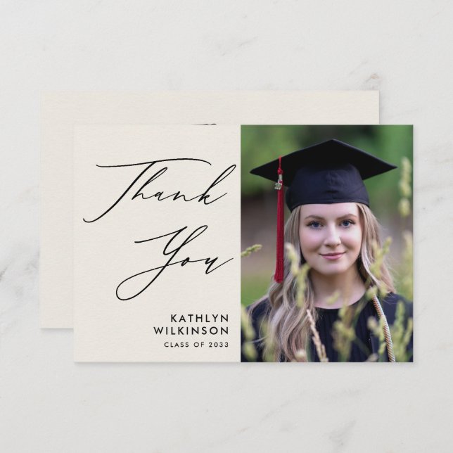 Elegant Black Script - minimalistiskt foto Student Tack Kort (Fram/baksida)