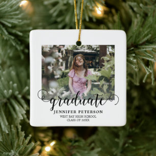 Elegant Black Script Modern 2 Photo Studenten Julgransprydnad Keramik