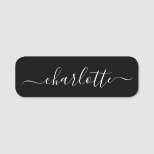 Elegant Black Script Modern Namn Personlig Namnbricka