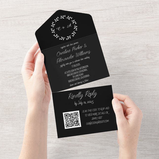 Elegant Black Script Modern Unique OSA QR Code Al (Avrivbar del)