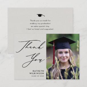Elegant Black Script på Grått Photo Studenten Tack Kort