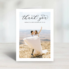 Elegant Black Script Personlig Bröllop Photo Tack Kort