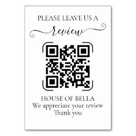 Elegant Black Script QR Code Business Review Bordsnummer