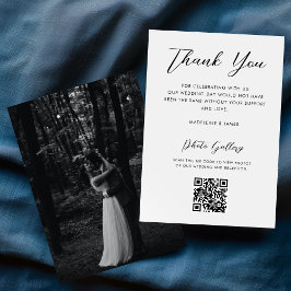Elegant Black Script QR-kodfotogalleri Bröllop Tack Kort