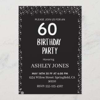 Elegant Black Script Silver Birthday Invitation Inbjudningar