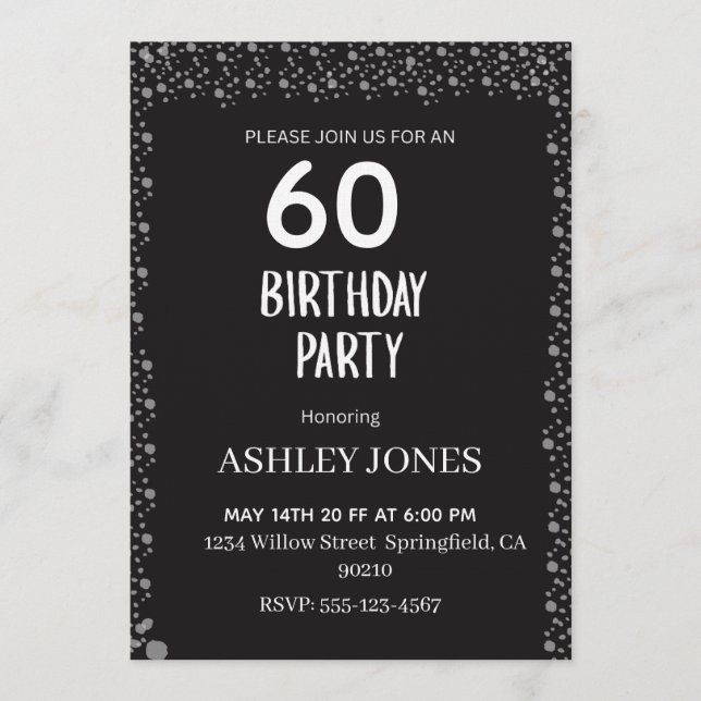 Elegant Black Script Silver Birthday Invitation Inbjudningar (Framsida)