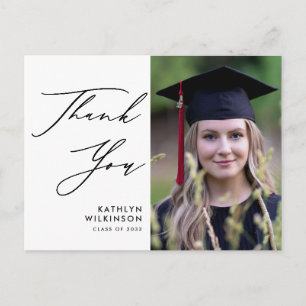 Elegant Black Script Simple Studenten Tack Vykort