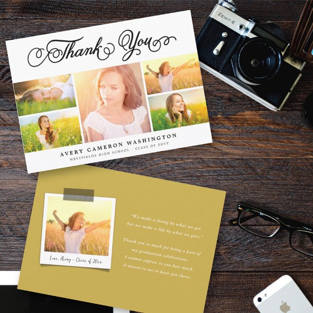 Elegant Black Script Studenten 5 Photo Collage Tack Kort (Skapare uppladdad)