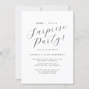 Elegant Black Script Surprise Party Inbjudningar