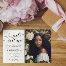 Elegant Black Script Sweet 16 Birthday Photo Inbjudningar