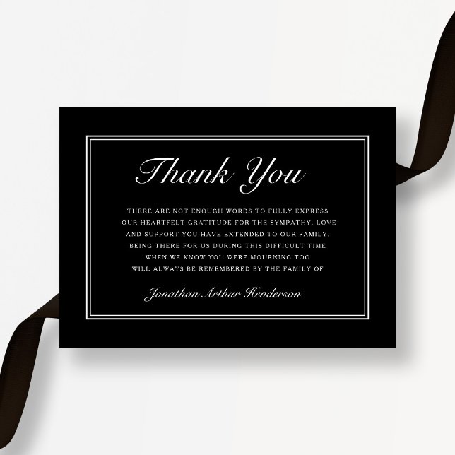 Elegant Black Script Sympathy Funeral Tack Kort (Elegant Black Script Sympathy Funeral Thank You Card)