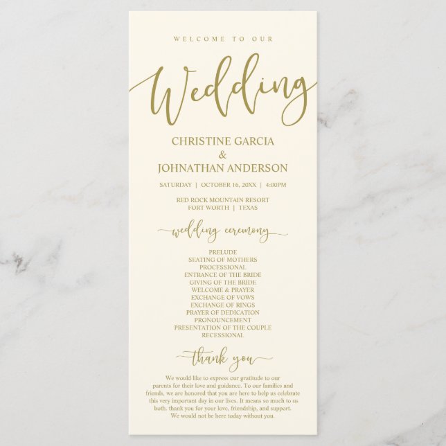 Elegant Black Script, vårt Bröllop Ceremonisprogra Program (Framsida)