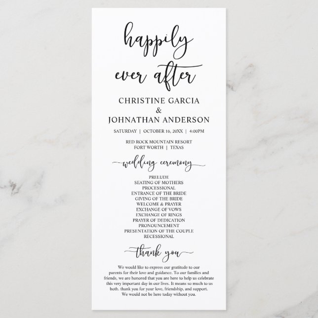 Elegant Black Script, vårt Bröllop Ceremonisprogra Program (Framsida)