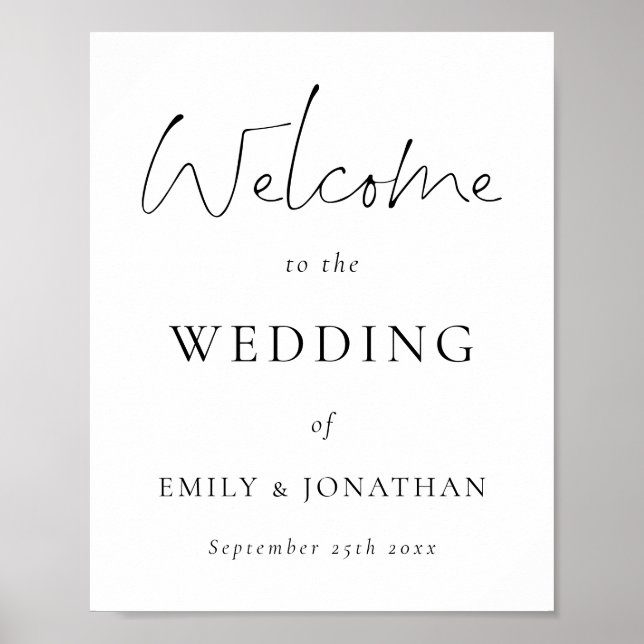 Elegant Black Script White Välkommen till Bröllop Poster (Framsidan)