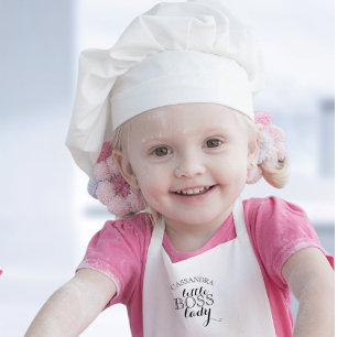 Elegant Black Scripted Little Chef Dam Add Namn Barnförkläde