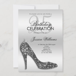 Elegant Black Sequin Stiletto, Silver Birthday Inbjudningar