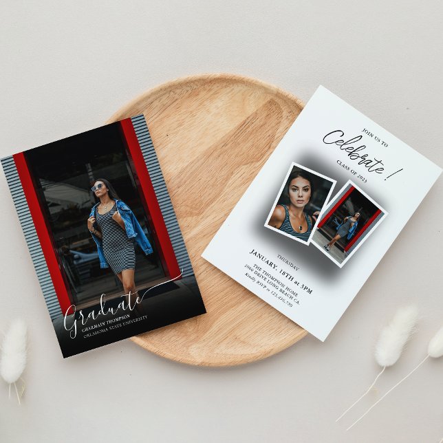 Elegant Black Shadow 3 Avslappnad Photo Studenten Inbjudningar (Skapare uppladdad)