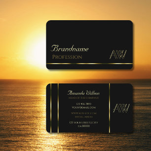 Elegant Black Shimmery Guld Rand med Monogram Visitkort