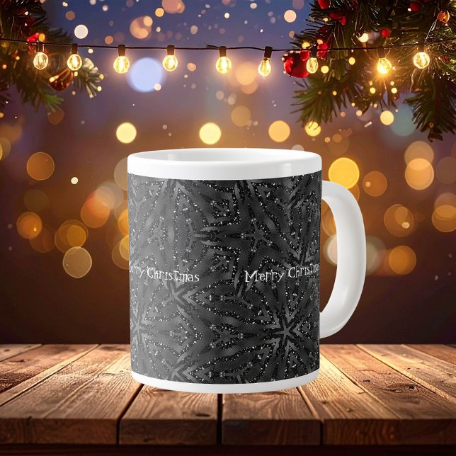 Elegant Black Shiny God jul Anpassade Jumbo Mugg (Elegant Black Shiny Merry Christmas Customizable Giant Coffee Mug)