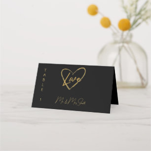 Elegant Black Shiny Kärlek Heart Bröllop Black Placeringskort