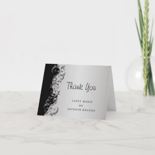 Elegant Black & Silver Blommigt Bröllop Tack Kort