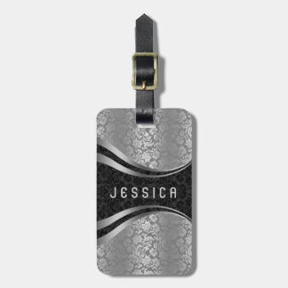 Elegant Black & Silver Blommigt Damask Mönster Bagagebricka