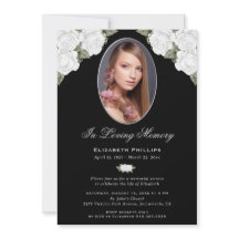 Elegant Black Silver Blommigt Photo Memorial Servi