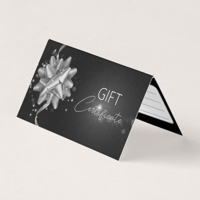 Elegant Black Silver Bow Classy Luminous Gift Card Kort (Framsida)