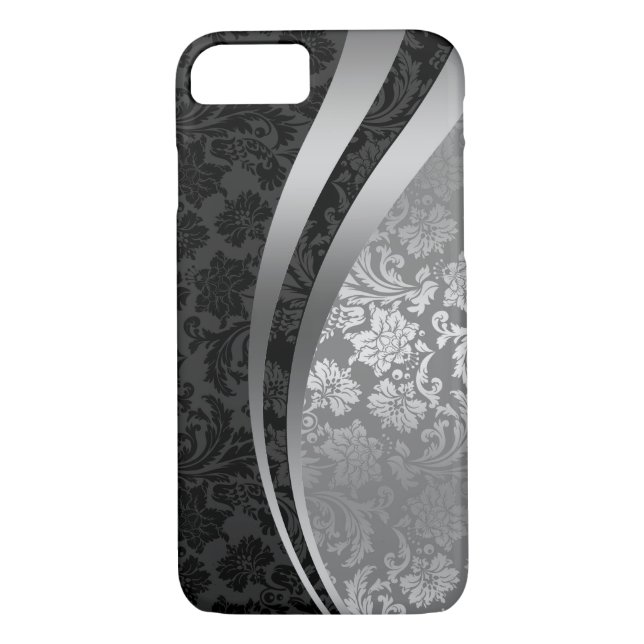 Elegant Black & Silver Damasks Dynamic Rand Case-Mate iPhone Skal (Baksida)