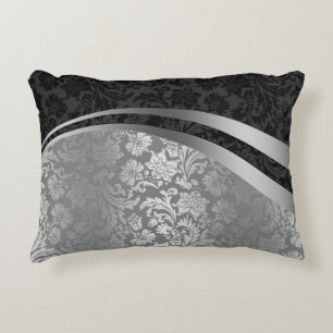 Elegant Black & Silver Damasks Dynamic Rand Prydnadskudde