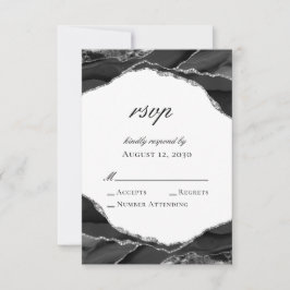 Elegant Black Silver Foil Agate Bröllop OSA Kort