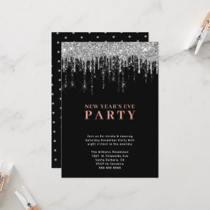 Elegant Black Silver Glitter Drives Nyårsafton Inbjudningar
