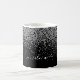 Elegant Black Silver Glitter Girly Monogrammed Kaffemugg