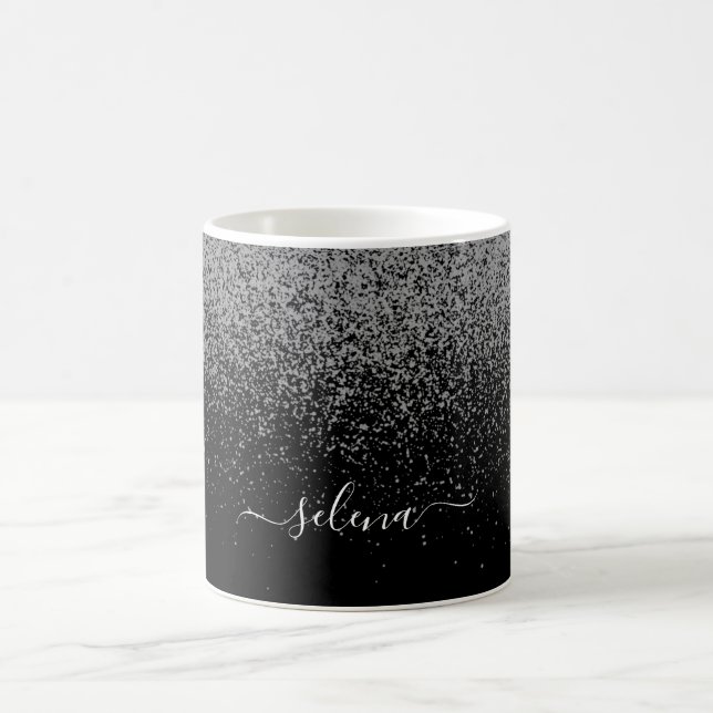Elegant Black Silver Glitter Girly Monogrammed Kaffemugg (Center)