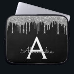 Elegant Black Silver Glitter Gnistra Monogram Laptop Fodral<br><div class="desc">Black and Silver Faux Dripping Modern och Elegant Girly Glitter och Gnistra Elegant Monogram Fodral. Fodral kan anpassas så att det omfattar ditt första och första namn.</div>