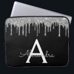 Elegant Black Silver Glitter Gnistra Monogram Laptop Fodral<br><div class="desc">Black and Silver Faux Dripping Modern och Elegant Girly Glitter och Gnistra Elegant Monogram Fodral. Fodral kan anpassas så att det omfattar ditt första och första namn.</div>