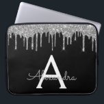 Elegant Black Silver Glitter Gnistra Monogram Laptop Fodral<br><div class="desc">Black and Silver Faux Dripping Modern och Elegant Girly Glitter och Gnistra Elegant Monogram Fodral. Fodral kan anpassas så att det omfattar ditt första och första namn.</div>