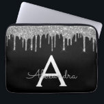 Elegant Black Silver Glitter Gnistra Monogram Laptop Fodral<br><div class="desc">Black and Silver Faux Dripping Modern och Elegant Girly Glitter och Gnistra Elegant Monogram Fodral. Fodral kan anpassas så att det omfattar ditt första och första namn.</div>