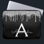 Elegant Black Silver Glitter Gnistra Monogram Laptop Fodral<br><div class="desc">Black and Silver Faux Dripping Modern och Elegant Girly Glitter och Gnistra Elegant Monogram Fodral. Fodral kan anpassas så att det omfattar ditt första och första namn.</div>
