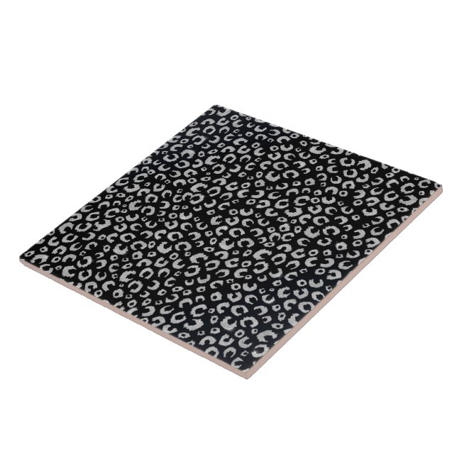 Elegant Black Silver Glitter Leopard Mönster Kakelplatta (Sidan)