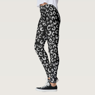 Elegant Black Silver Glitter Leopard Mönster Leggings