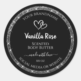 Elegant Black Silver Glitter Stars produktetikette Runt Klistermärke