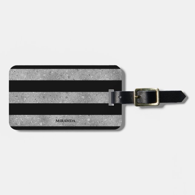 Elegant Black Silver Glitter stripe Bagagebricka (Horisontell Framsida)